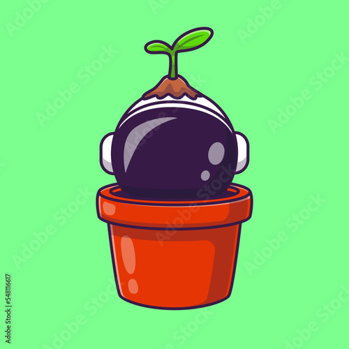 Astronaut Plant In Pot Cartoon Vector Icon Illustration. 
Science Natute Icon Concept Isolated Premium Vector. Flat 
Cartoon Style