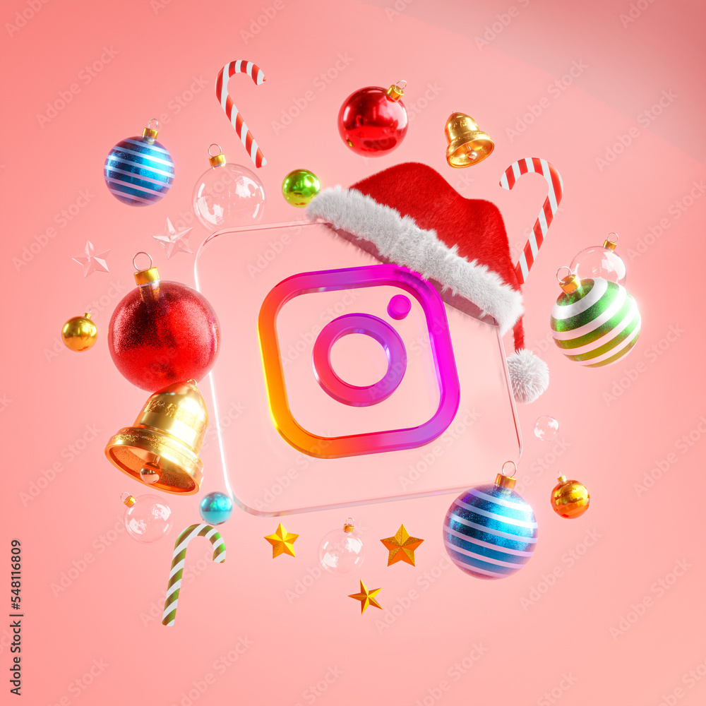 ภาพประกอบสต็อก Instagram Logo Glass Square Christmas Ornament Pink