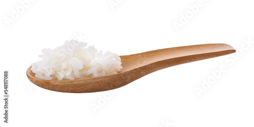 Cooked rice in wood spoon on transparent png