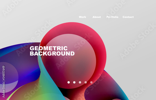 Landing page abstract liquid background. Flowing shapes, round design and circle. Web page for website or mobile app wallpaper