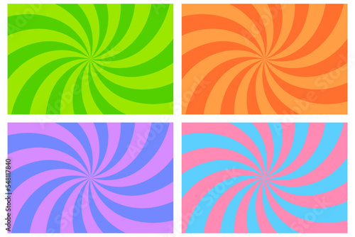 Set spiral rays. Vintage retro. Optical pattern. Circular frame. Vector illustration. stock image.