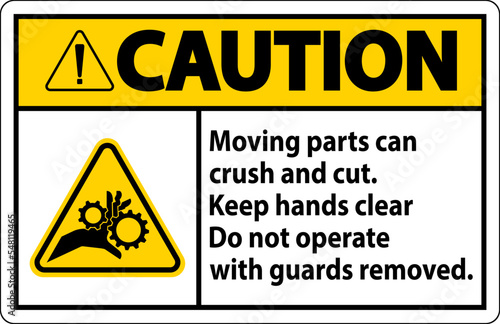 Caution Moving Parts Can Crush and Cut Label Sign