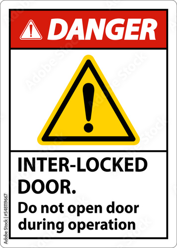 Safety sign danger Interlock doors do not open door during operation.