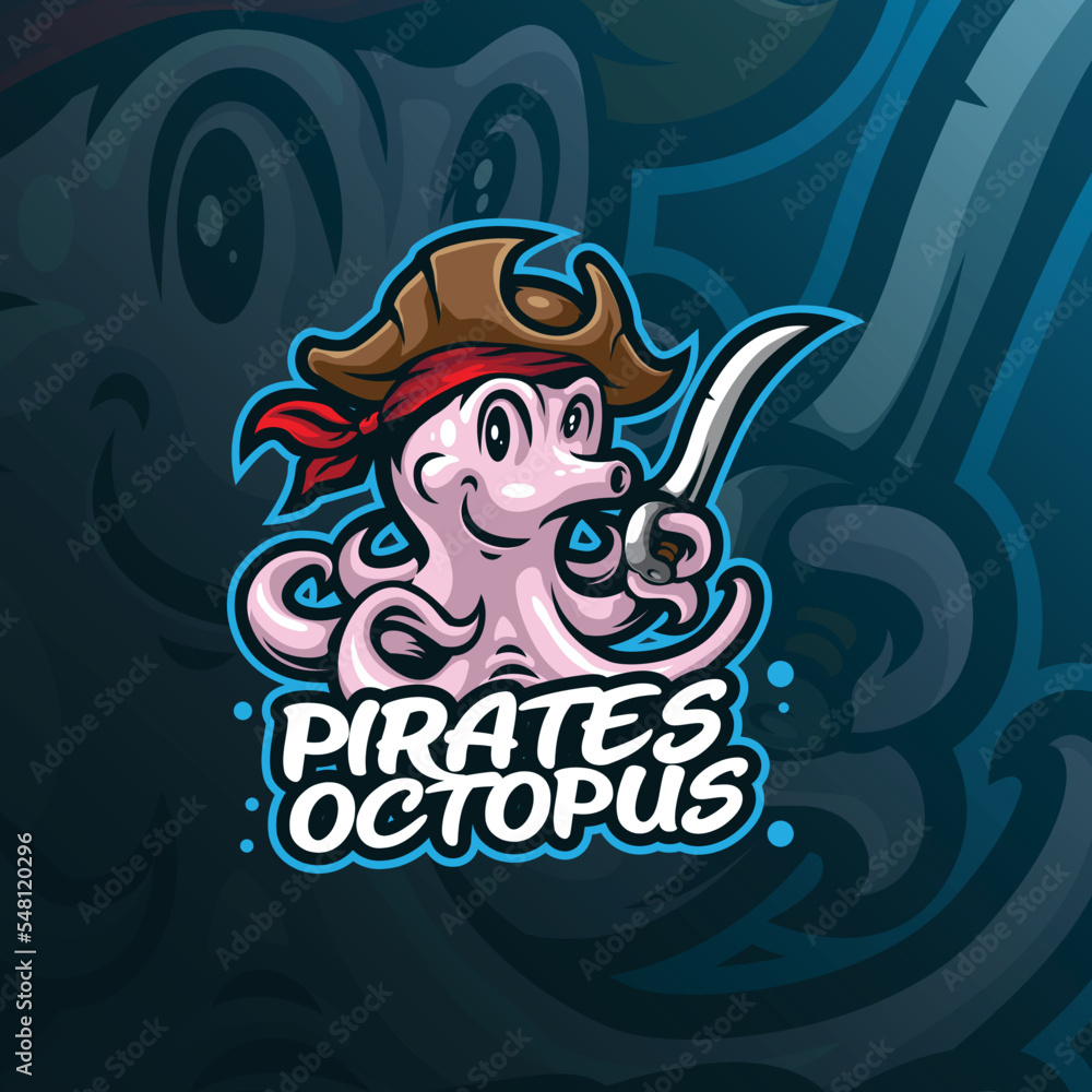 pirates octopus mascot logo design vector with modern illustration concept style for badge, emblem and t shirt printing. smart octopus illustration.