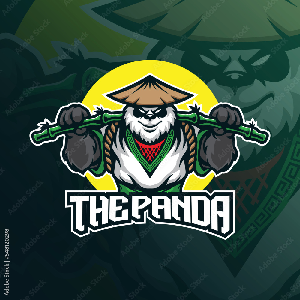 panda mascot logo design vector with modern illustration concept style for badge, emblem and t shirt printing. smart kungfu panda illustration for sport and esport team.