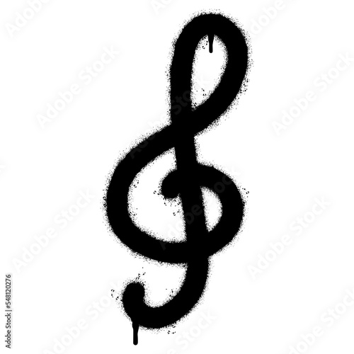 Spray Painted Graffiti treble clef icon Sprayed isolated with a white background. graffiti treble clef symbol with over spray in black over white. Vector illustration.