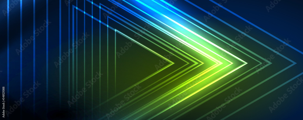 Neon glowing lines and angles, magic energy space light concept. Vector illustration for wallpaper, banner, background, leaflet, catalog, cover, flyer Neon glowing lines and angles, magic energy space light concept. Vector illustration for wallpaper, banner, background, leaflet, catalog, cover, flyer