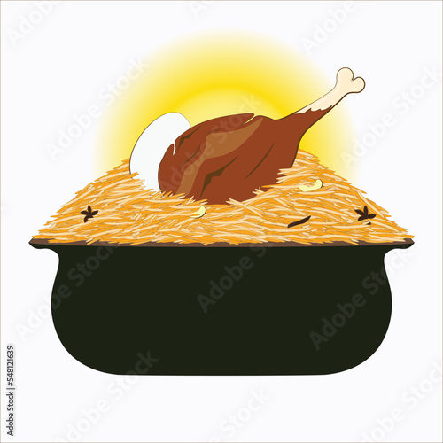 served chicken biryani vector illustration. India's famous non-veg food.