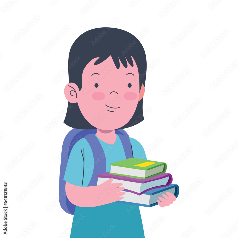 little schoolgirl with books