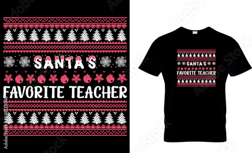 santa's favorite teacher t-shirt design template