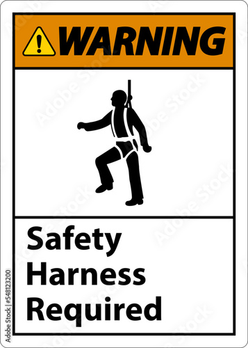 Warning Safety Harness Required Sign On White Background
