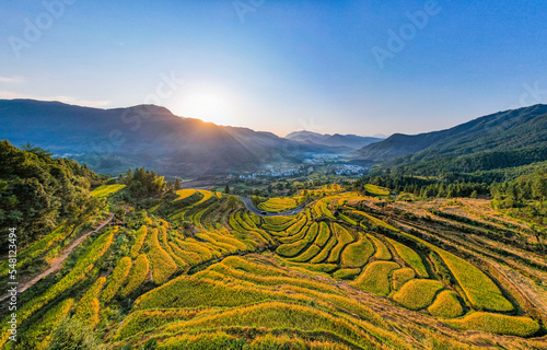 Autumn terraced landscape of Jiangling in Wuyuan  Jiangxi province