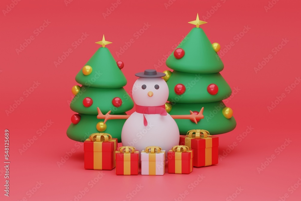 snowball, tree and gifts christmas concept. 3d rendering snowball, tree and gifts christmas concept. 3d rendering