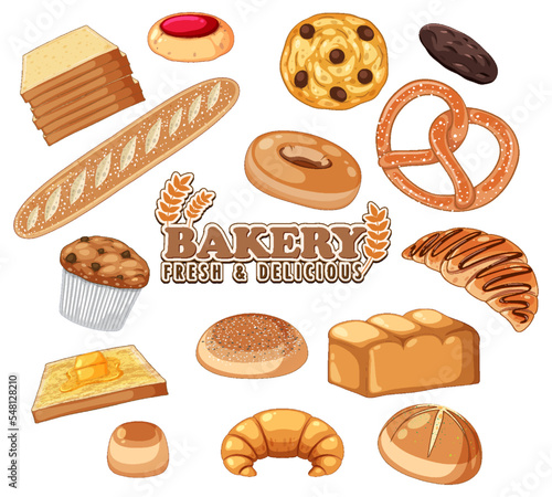 Set of bread and pastry bakery products