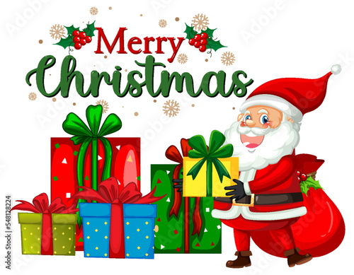 Merry Christmas text with Santa Claus cartoon character