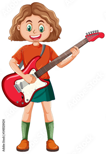 Girl playing electric guitar vector