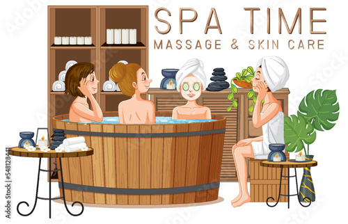 Spa therapy text with women in hot tub