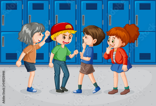 School bullying with student cartoon characters