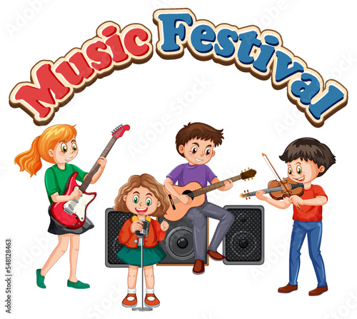 Music Festival text with kids music band