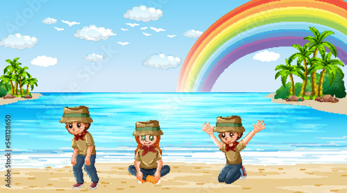 Happy scout kids at the beach