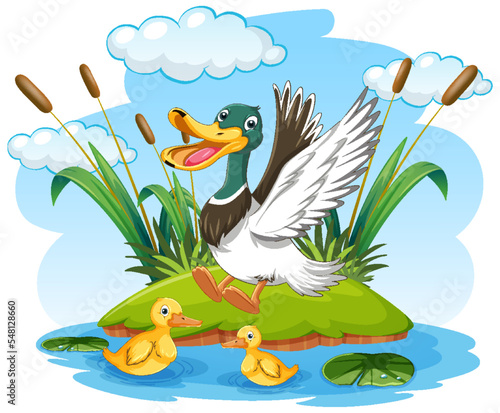 Happy duck in nature scene