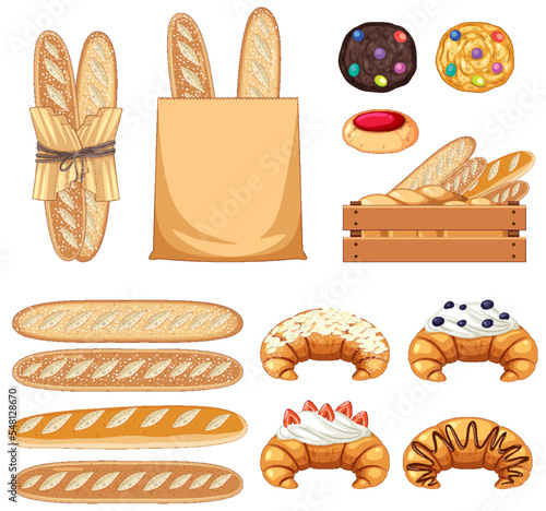 Set of bread and pastry bakery products