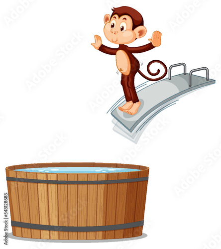Monkey jumping on diving board
