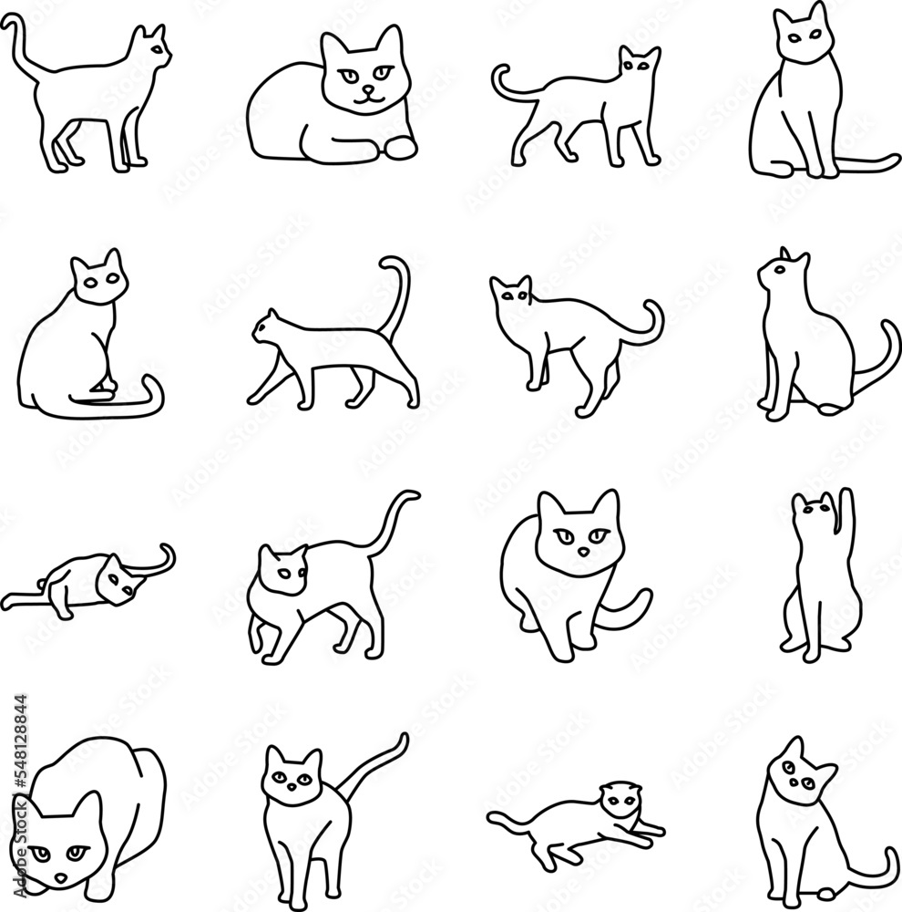 Cat poses outline vector icons Cat poses outline vector icons