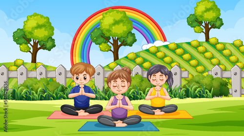 People doing yoga at park