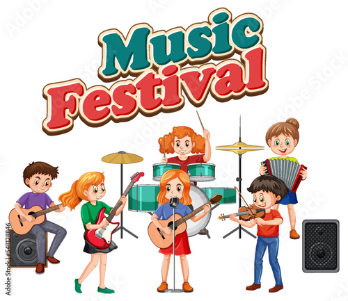 Music Festival text with kids music band