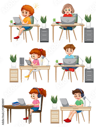 Different kids using computer