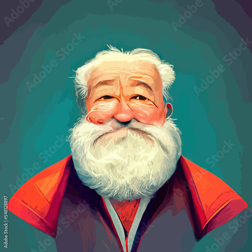 Portrait of Santa Claus. Festive interior in a wooden house, New Year's cheerful mood Spirit of Christmas.