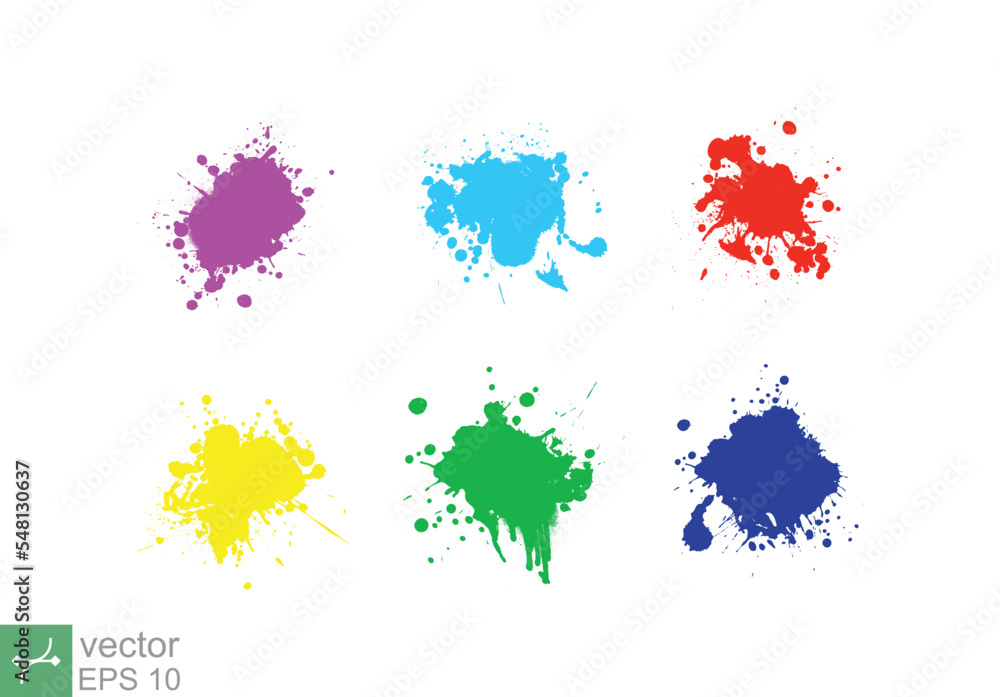 Full color ink splashes. Grunge splatters. Abstract background. Paint, color, pattern, texture, watercolor, banner template. Vector illustration isolated on white background. EPS 10.
