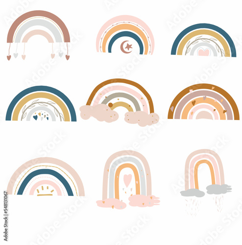 Cute vector set rainbow pastel with drops and heart isolated on white background printable poster for kids