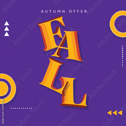 Autumn Offer Poster Design With 3D Fall Text On Purple Background.