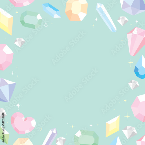 宝石の散らばったモスグリーンの正方形な背景
