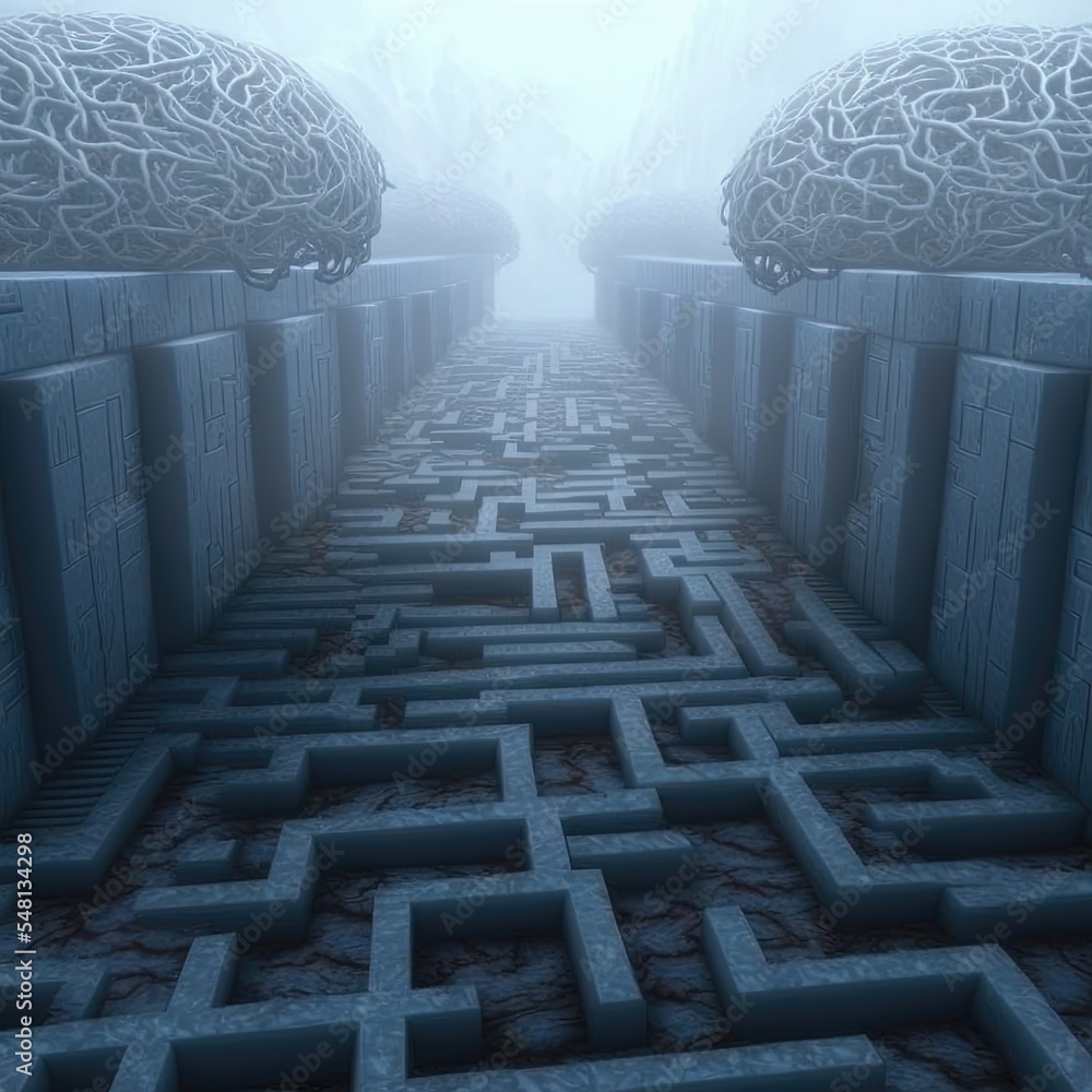 Obraz premium Brain synthesis maze. Illustration about the brain. Made by AI.