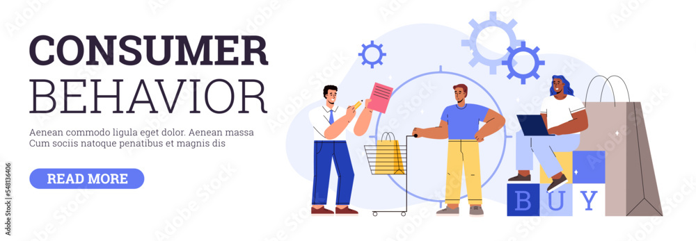 Consumer behavior and customers habits analysis, flat vector illustration. Consumer behavior and customers habits analysis, flat vector illustration.
