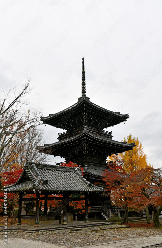 京都 真如堂の三重塔と紅葉