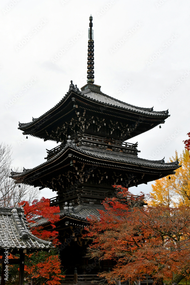 京都 真如堂の三重塔と紅葉
