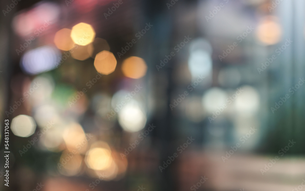 Blur cafe with light bulb background. coffee shop or cafe restaurant with abstract bokeh photo background. for displaying cropped products or layout key design.