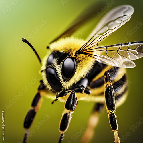 Bee extreme magnification of solitaire bee,  megachilidae, digital illustration by photshop, light room and MJ photo