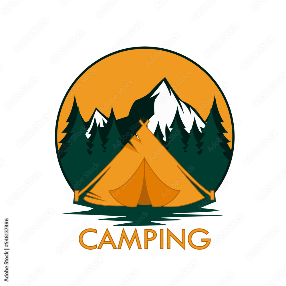 Mountains camping logo design vector. outdoor template icon for logo.  winter camp illustrations.