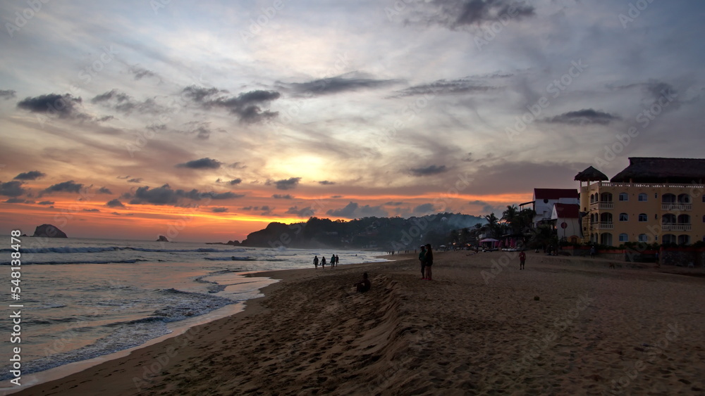 Sunset at the beach in Zipolite, Mexico