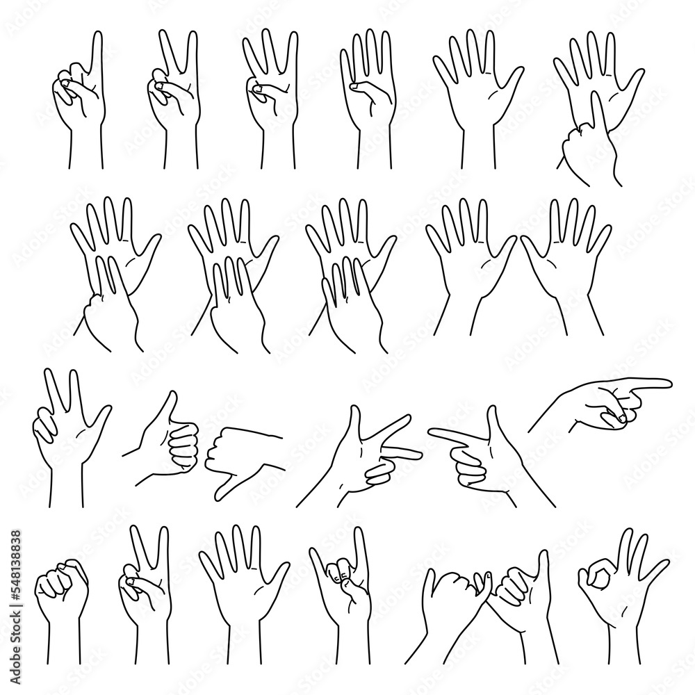 手のしぐさ　05　数字　ジャンケン　白黒
