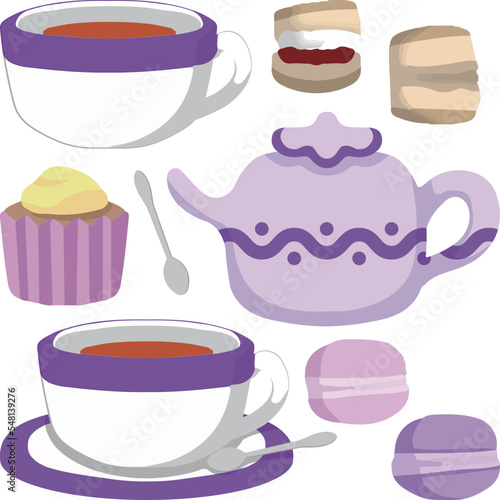 ティータイムのおやつたちと紅茶セット