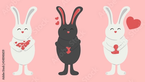 Black cute bunny.Cute bunnies.New year symbol.Rabbit 2023.Black and white cute bunnies.Funny animals.Set with bunnies.Love and bunnies.