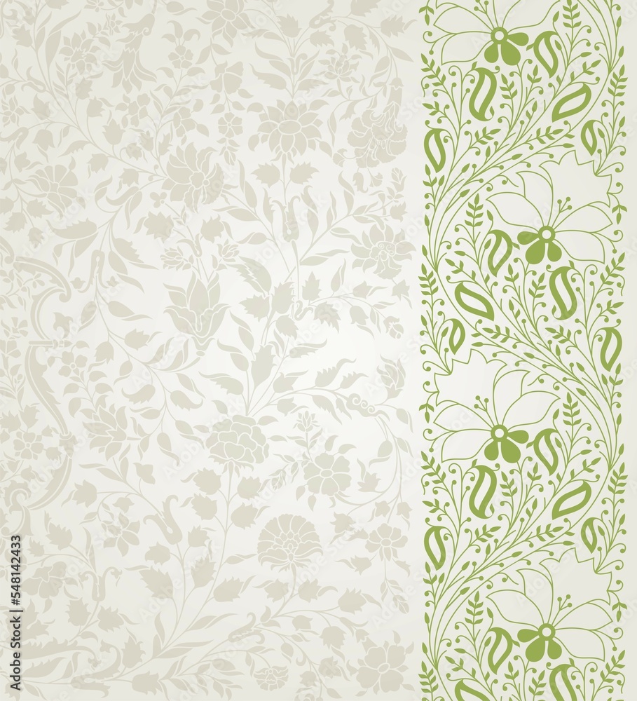 wedding card design, traditional paisley floral pattern , royal India	