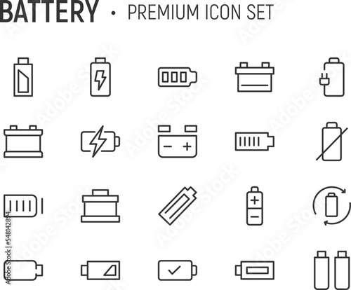 Editable vector pack of battery line icons.