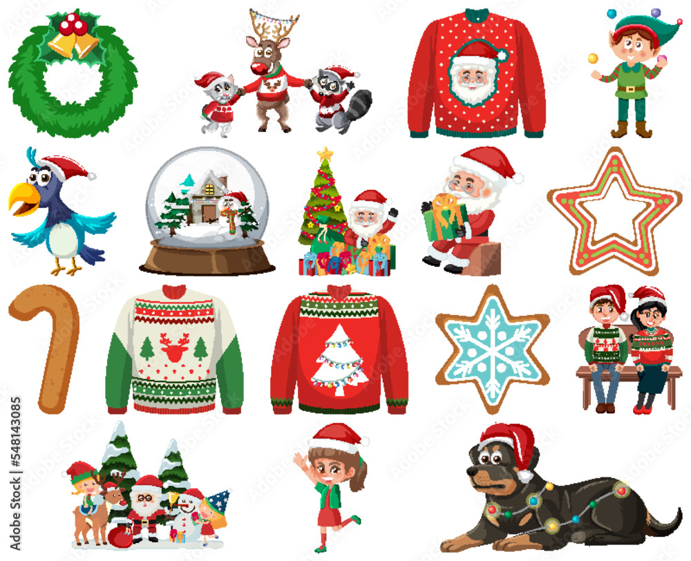 Fototapeta premium Christmas characters and elements set